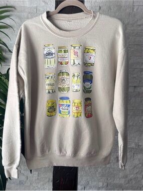Pickle Jar Graphic Whimsy Tan Sweatshirt Size M